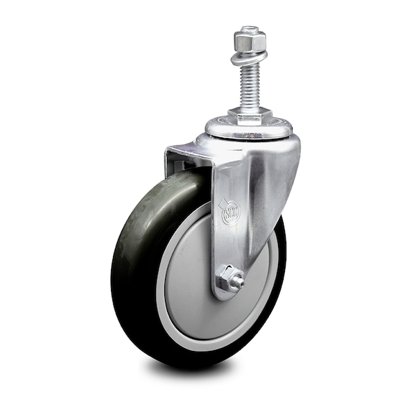 5 Inch Black Polyurethane Wheel Swivel 3/8 Inch Threaded Stem Caster SCC